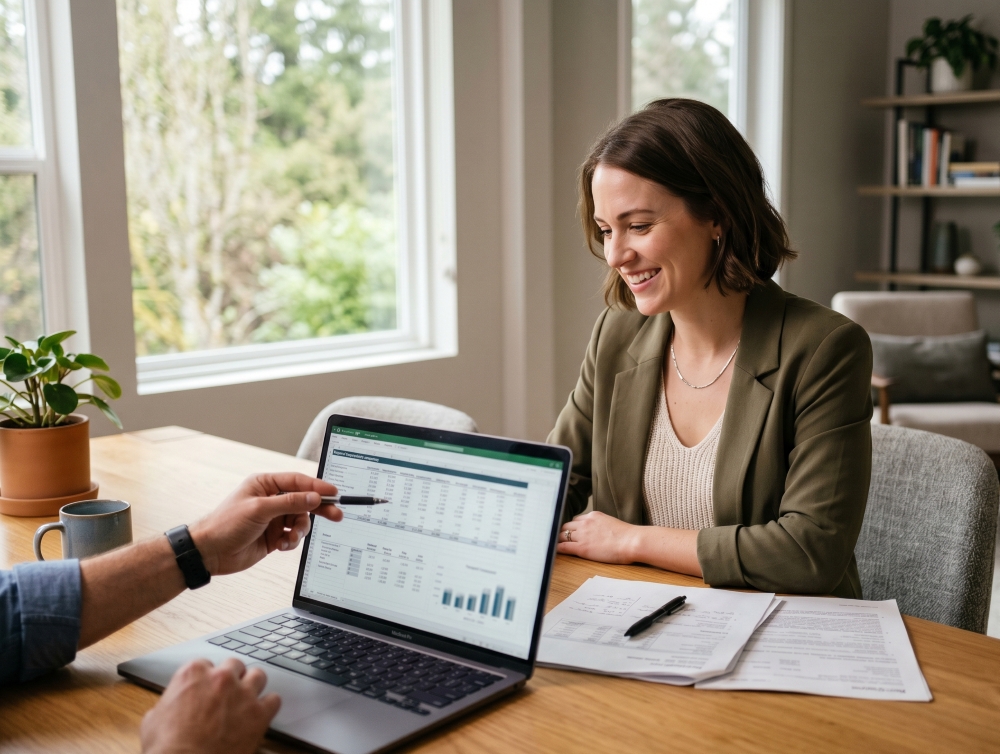 Reviewing doctor loans payment comparison vs conventional mortgage with PMI on a laptop