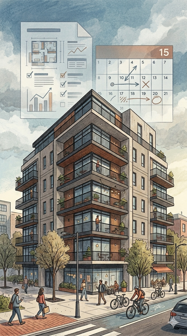 Real estate agent and mortgage broker checking a non-warrantable condo building profile