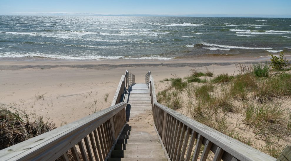 Reverse mortgages in Michigan: a Lake Michigan beach and dune stairs